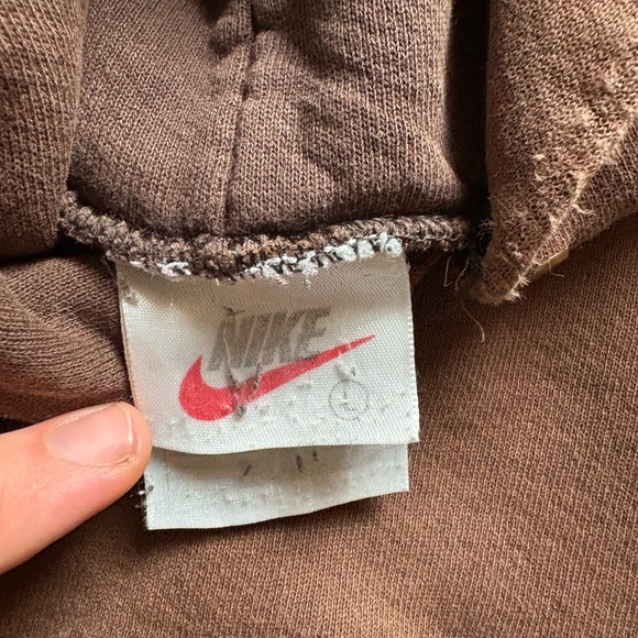 Vintage 90s Nike Brown Center Swoosh Pullover Hoodie Large - Picture 3 of 10